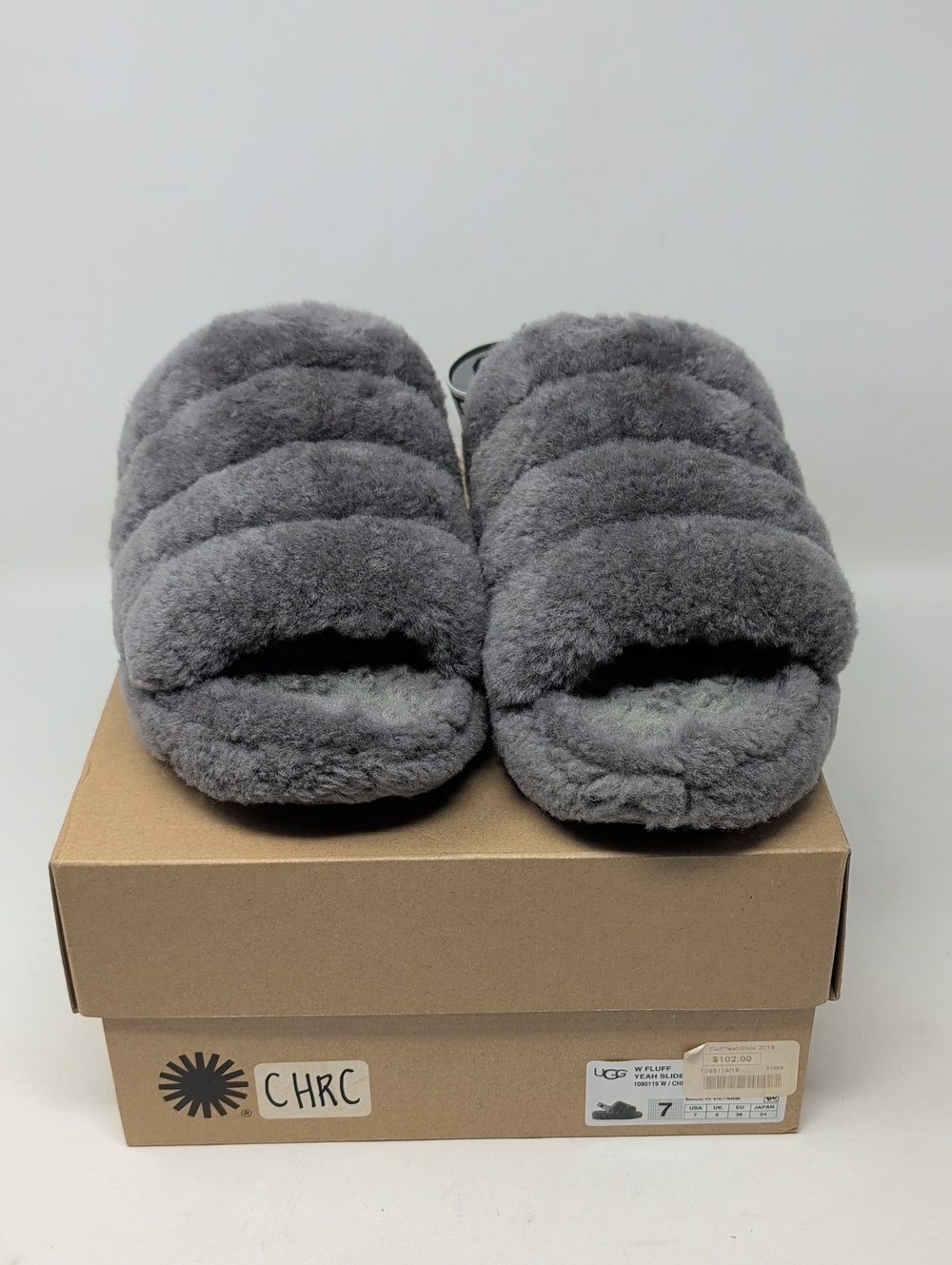 UGG Women’s Charcoal Grey Fluff Yeah Slide Slippers Size 7